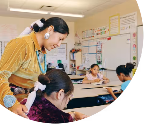 Indigenous Navajo students in an elementary school classroom