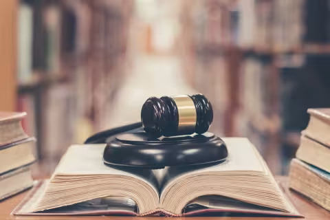 A judges gavel on a book