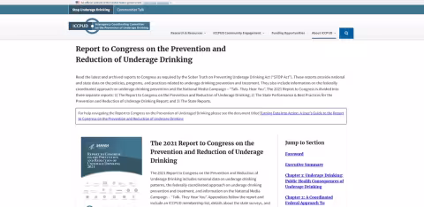 Report to Congress on the Prevention and Reduction of Underage Drinking